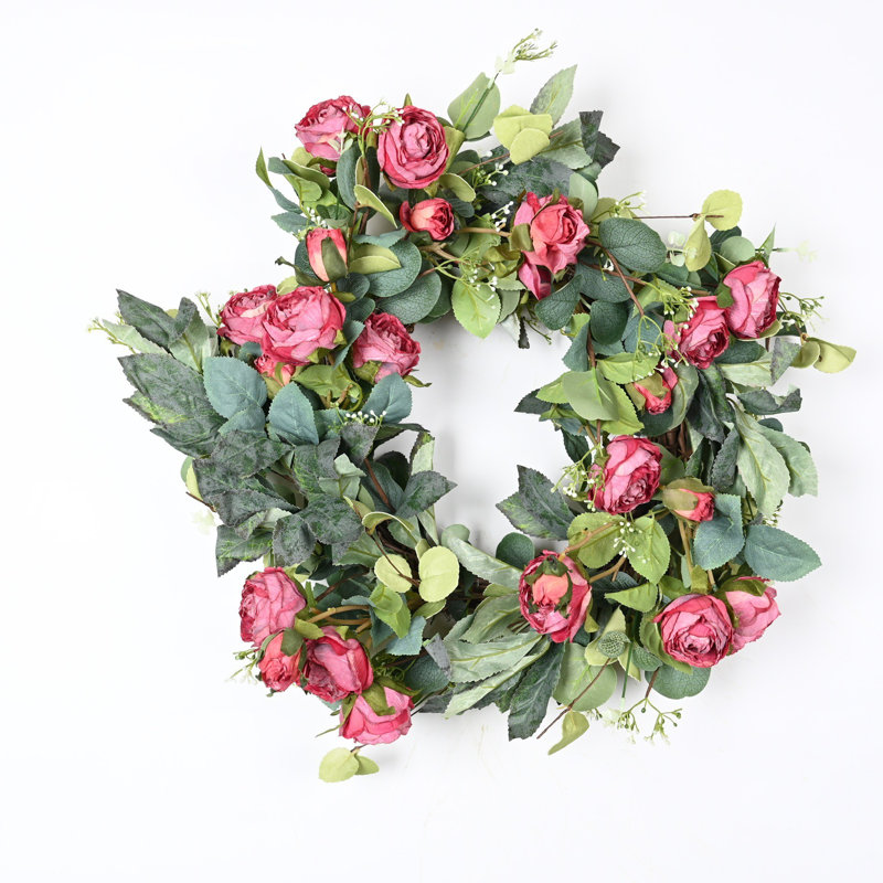 20" Handcrafted Leafage and Rose Everyday Wreath