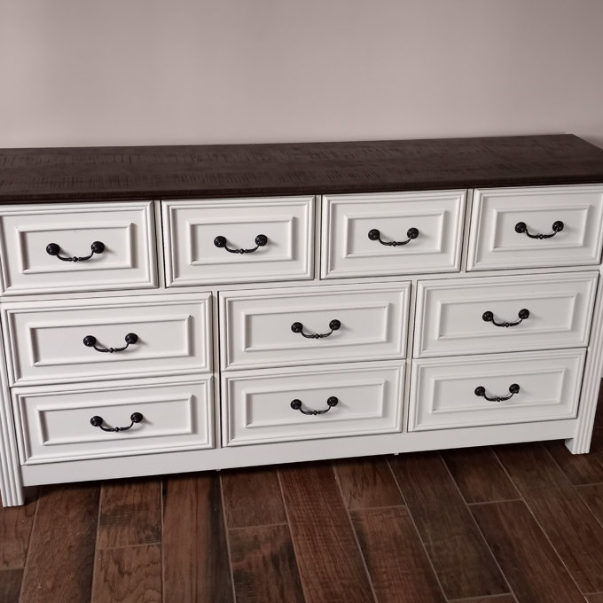 Dreonna Farmhouse 10 Drawers Dresser, 63''Rustic Chest Of Drawers For Living Room, Hallway, Bedroom - White/Brown