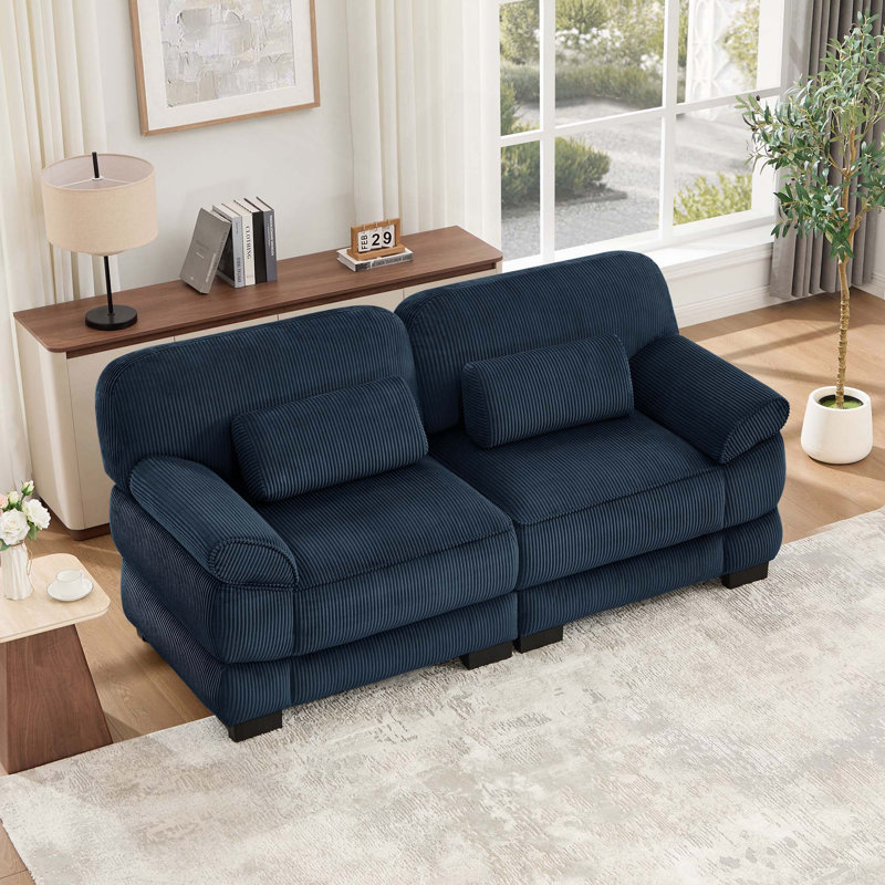 Canapé modulaire respirant en velours côtelé 2 places avec coussins épais, Bleu (2 places)