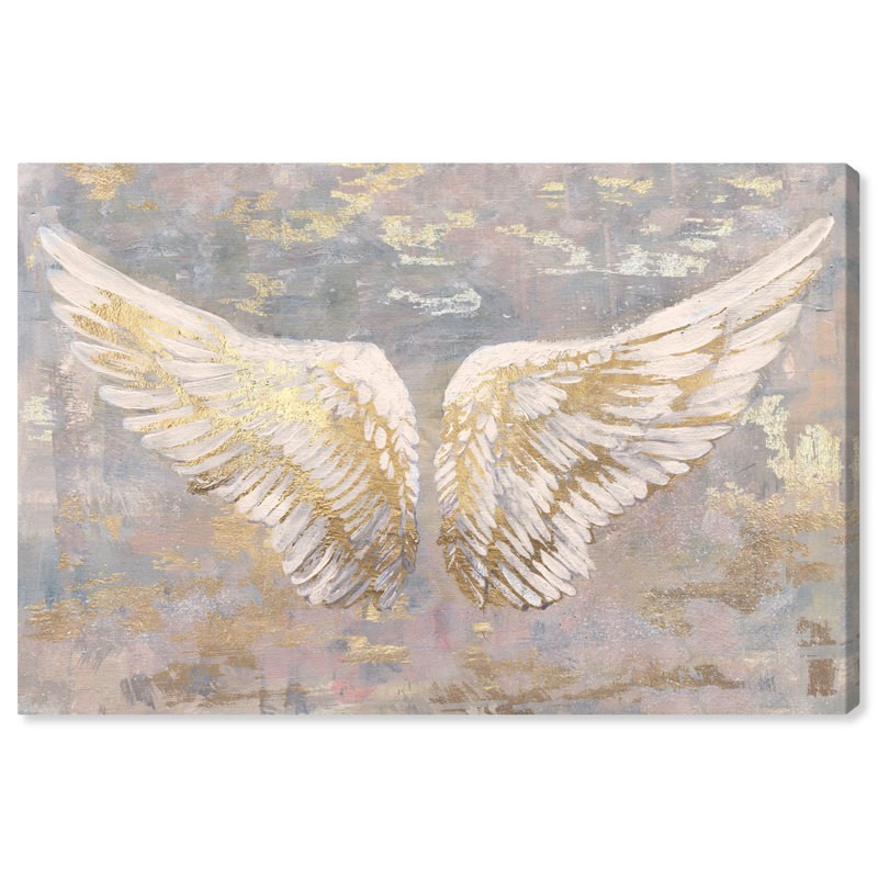 " Fashion And Glam Wings Of Gold Wings ", 24" H x 36" W, Wrapped Canvas