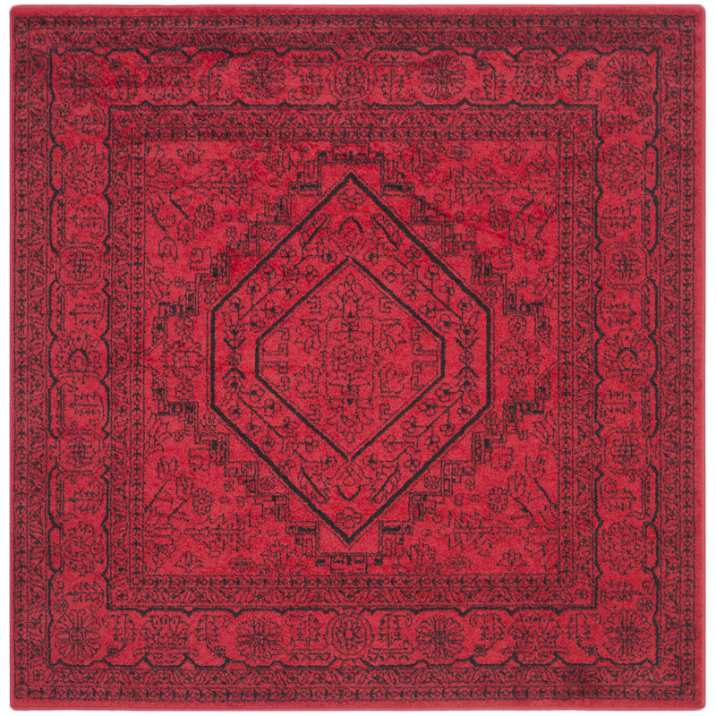 Tapis oriental rouge / noir Nicarla, Carré 8 pi