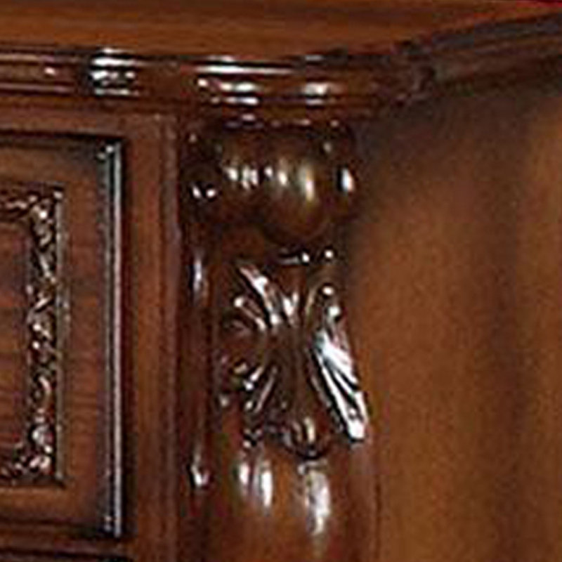 Ensemble de chambre pour grand lit, conception en bois, finition brune, ensemble de 5 pièces avec lit, 2 tables de chevet, commode et miroir