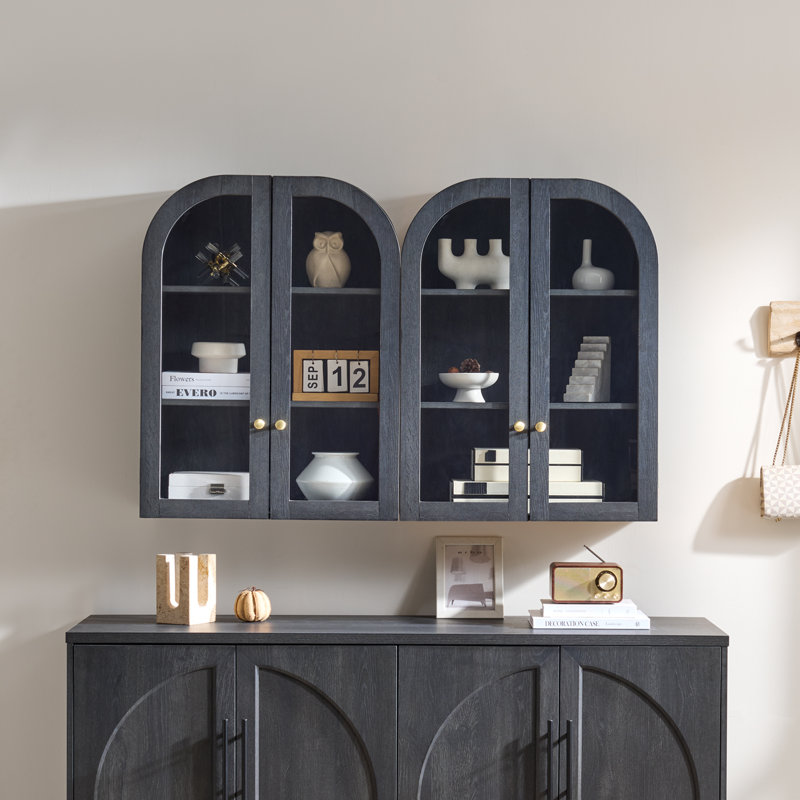 Wood Arch Wall Mounted Bathroom Cabinet, Gray