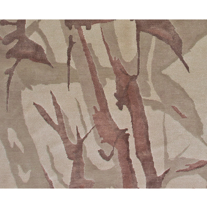 Tapis brun / beige noué à la main, Rectangulaire 3 pi x 5 pi
