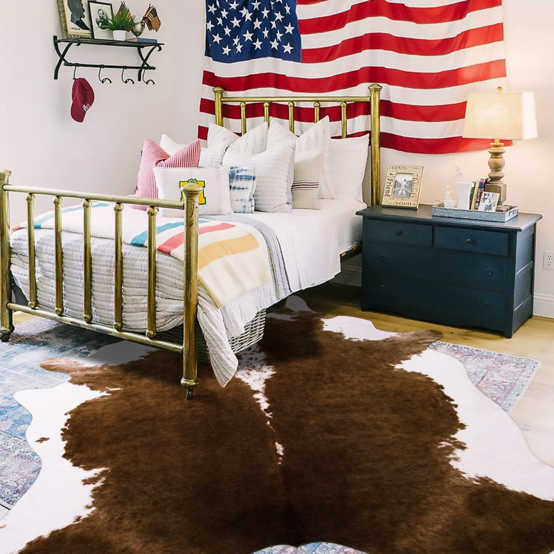 Tapis à motif de vache pour salon, Brown, 3'*3.9'