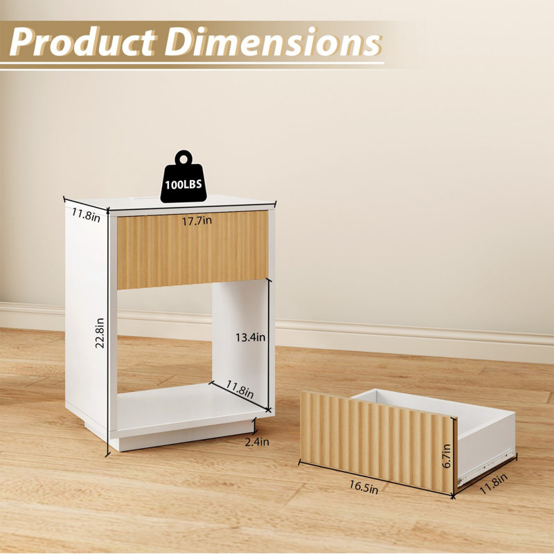 Scandi Nightstands with LED & Power Outlets(Set of 2)