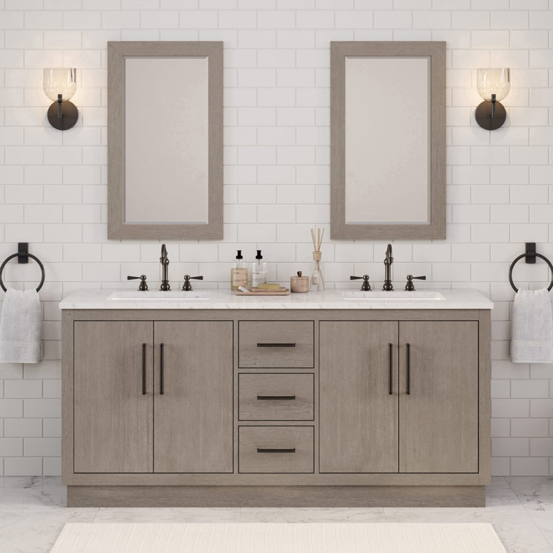 Hunner 72" Carrara White Marble Countertop Bath Vanity in Gray Oak with Facuet, Oil rubbed bronze