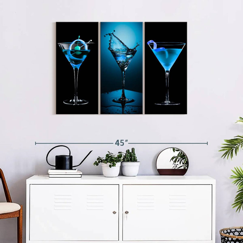 Ensemble de 3 boissons bleues sur toile, H 24 po x l 38 po x P 1,25 po
