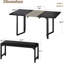 Ensemble de table de salle à manger 63 "pour 4-6, table de cuisine extensible 3 pièces avec 2 bancs rembourrés, ensemble de table de salle à manger extensible avec cadre en métal et panneau de fibres à densité moyenne, noir