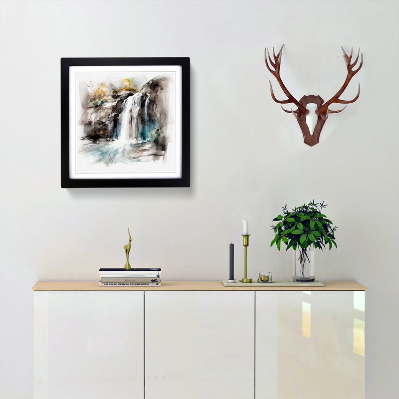 Waterfall Gestural Art - Framed Print, Black