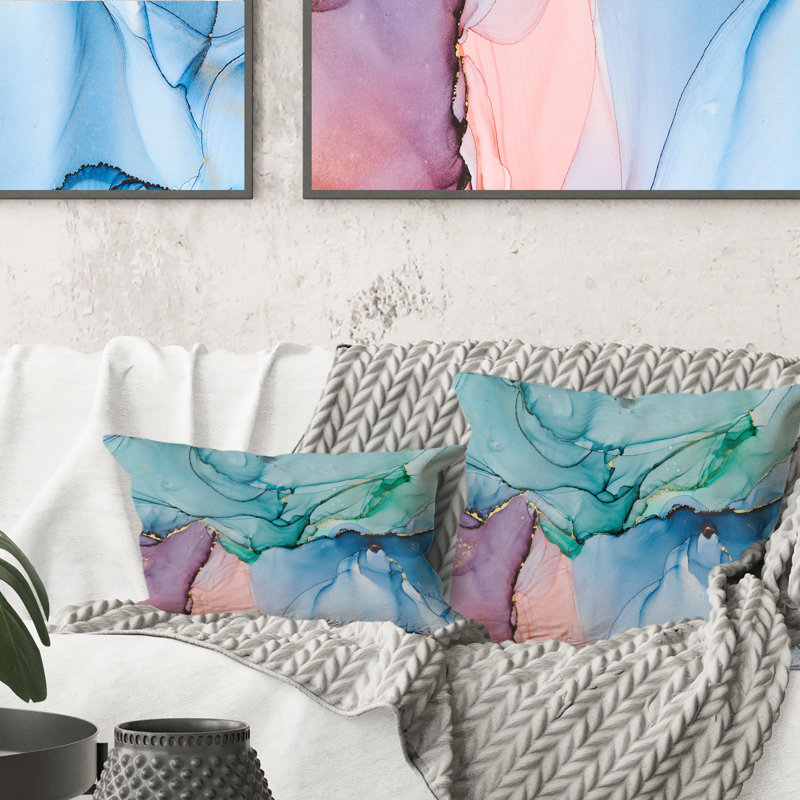 Coussin vert et bleu Tender liquide Art IV - imprimé moderne 1