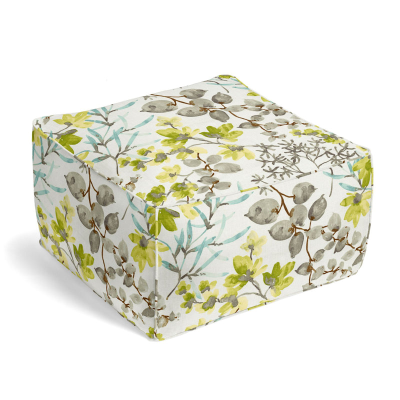 Upholstered Pouf, Marine Linen Blend/Rayon/Viscose