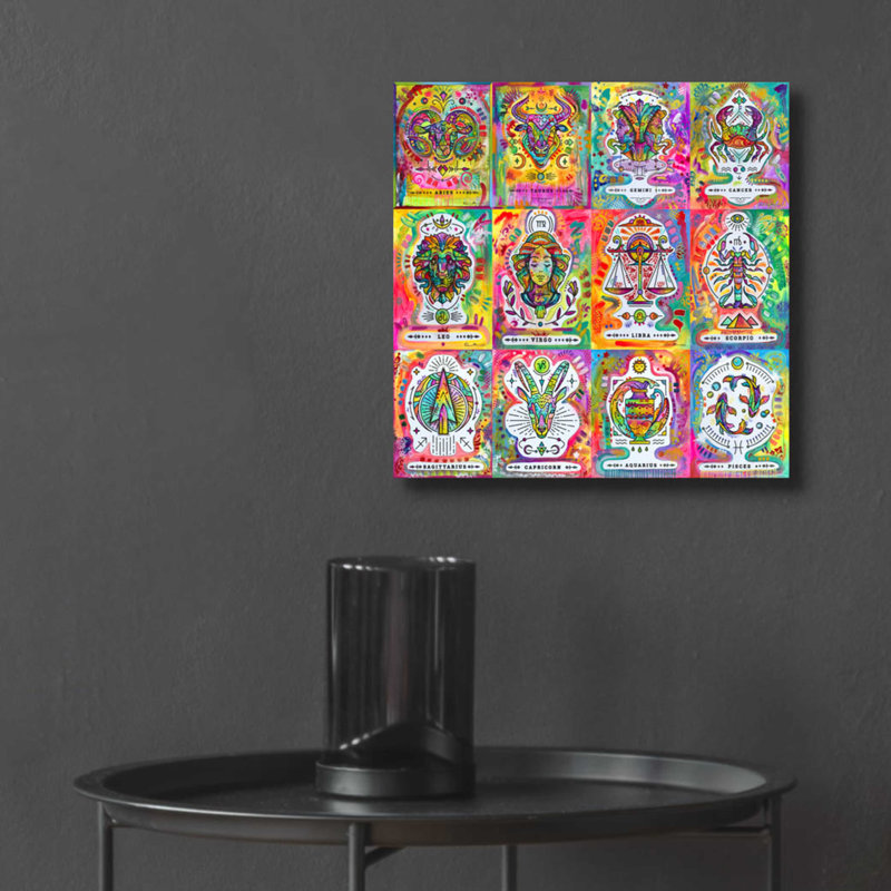 «Calendrier du zodiaque» par Dean Russo, H 12 po x l 12 po x P 0,13 po