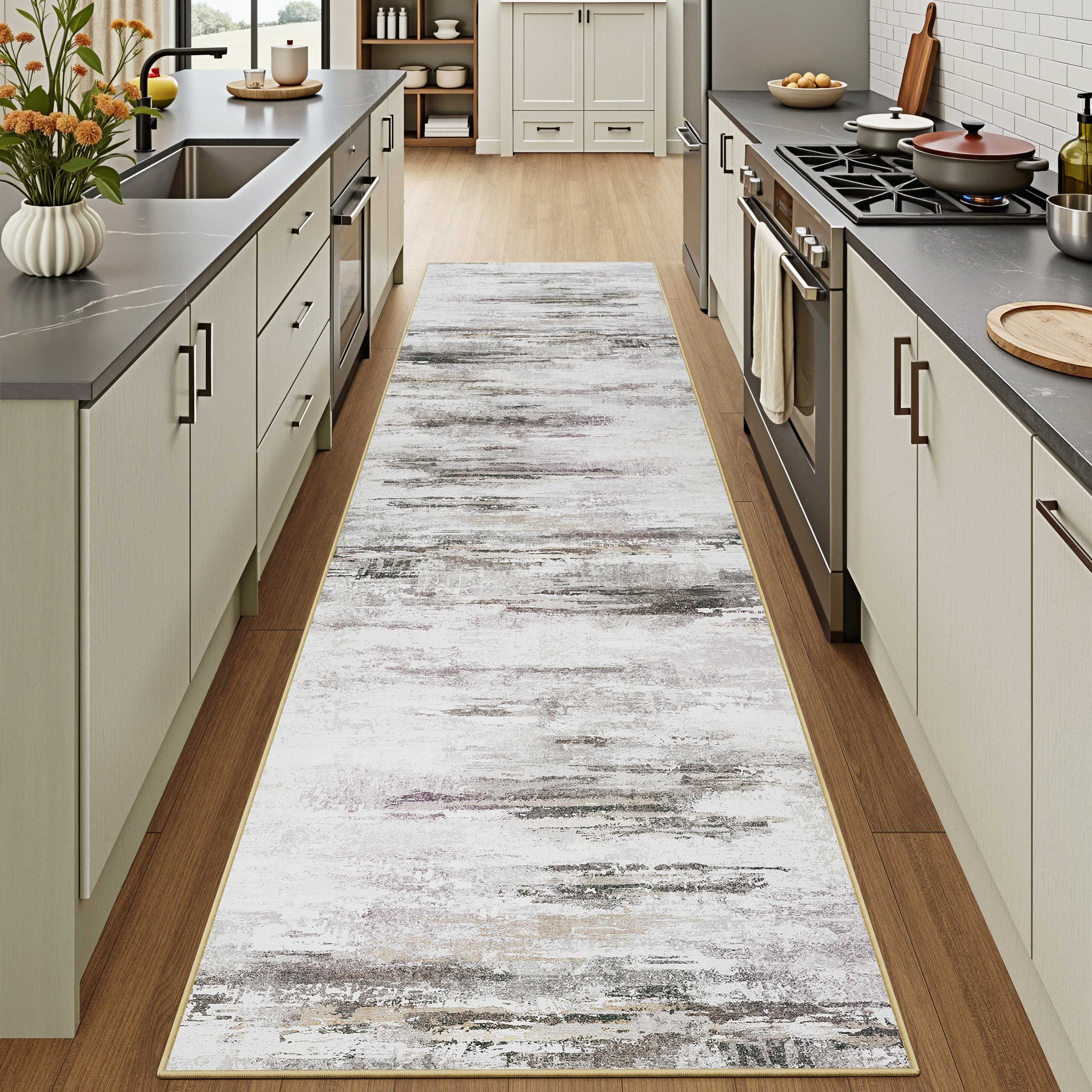 17 Stories Asher Modern Abstract Machine Washable Area Rug with Non ...