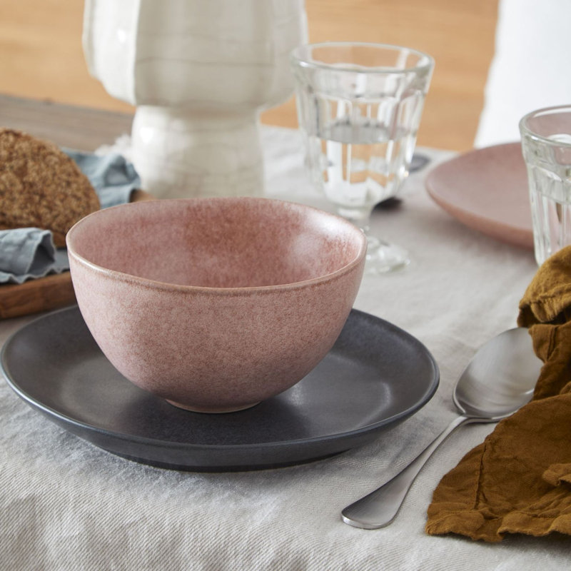 Livia Handmade Stoneware Dining Bowl, Mauve Rose