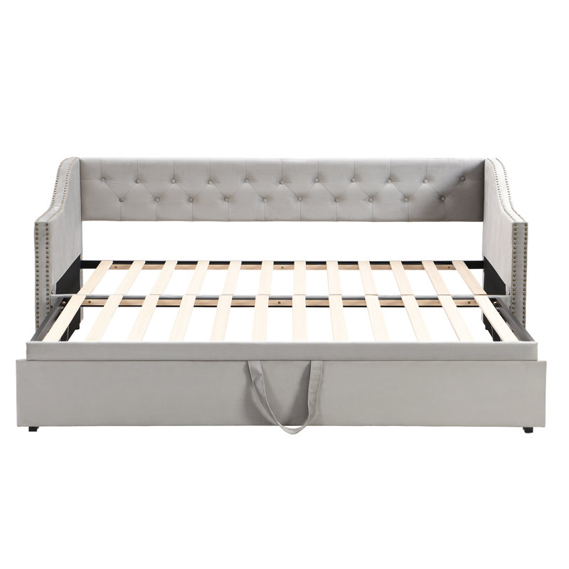 Lit de jour simple avec revêtement gris et lit gigogne ajustable pour adultes revêtus de plusieurs espaces fonctionnels, sans sommier tapissier