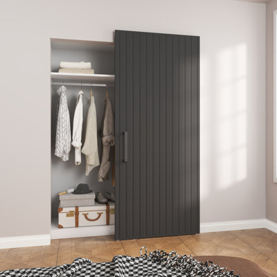 Concealed/Invisible Prefinished/Laminated Black Magic Fluted Sliding Barn Doors With Installation Hardware Kit and Door Handle