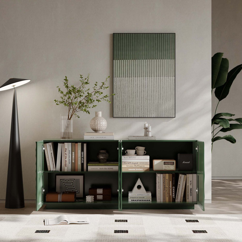 Buffet décoratif moderne autoportant avec 4 portes et anti-déversement pour la cuisine et le salon, Vert