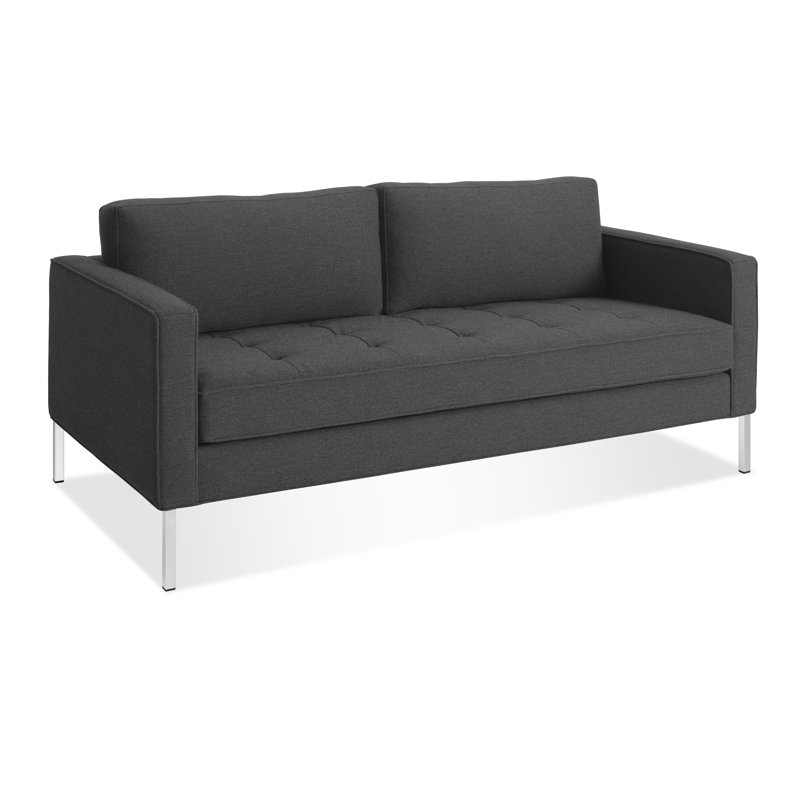 Paramount Upholstered Sofa, Sanford Black Polyester Blend, Stainless Steel, 32" H x 95" W x 34" D