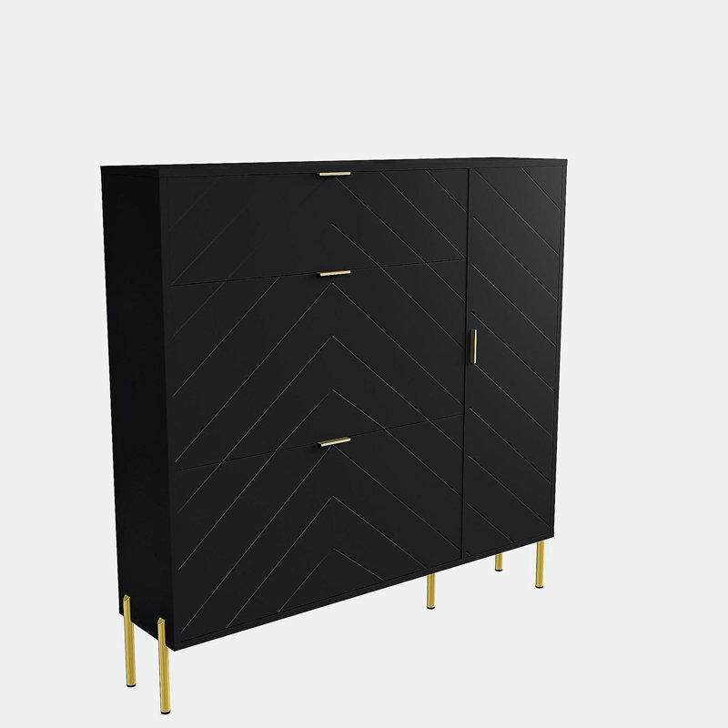 Shoe Storage Cabinet with Flip-up Drawers and Shelves, Black