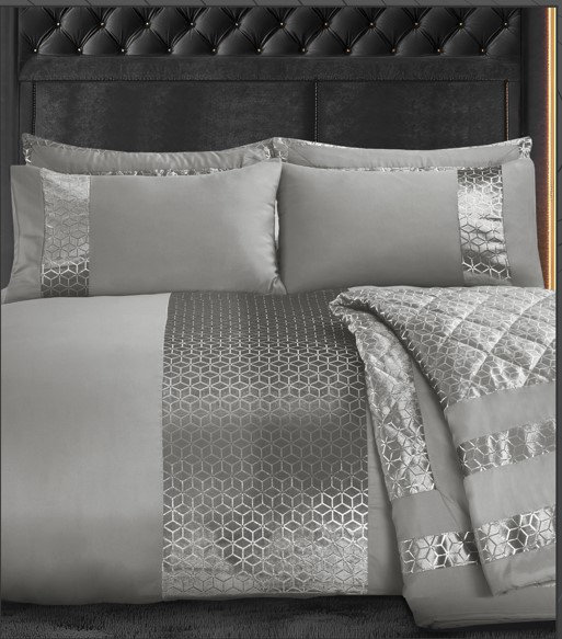 Polyester Geometric Duvet Cover Set with Pillowcases Included, Silver, King Duvet Cover Set + 2 Pillowcases