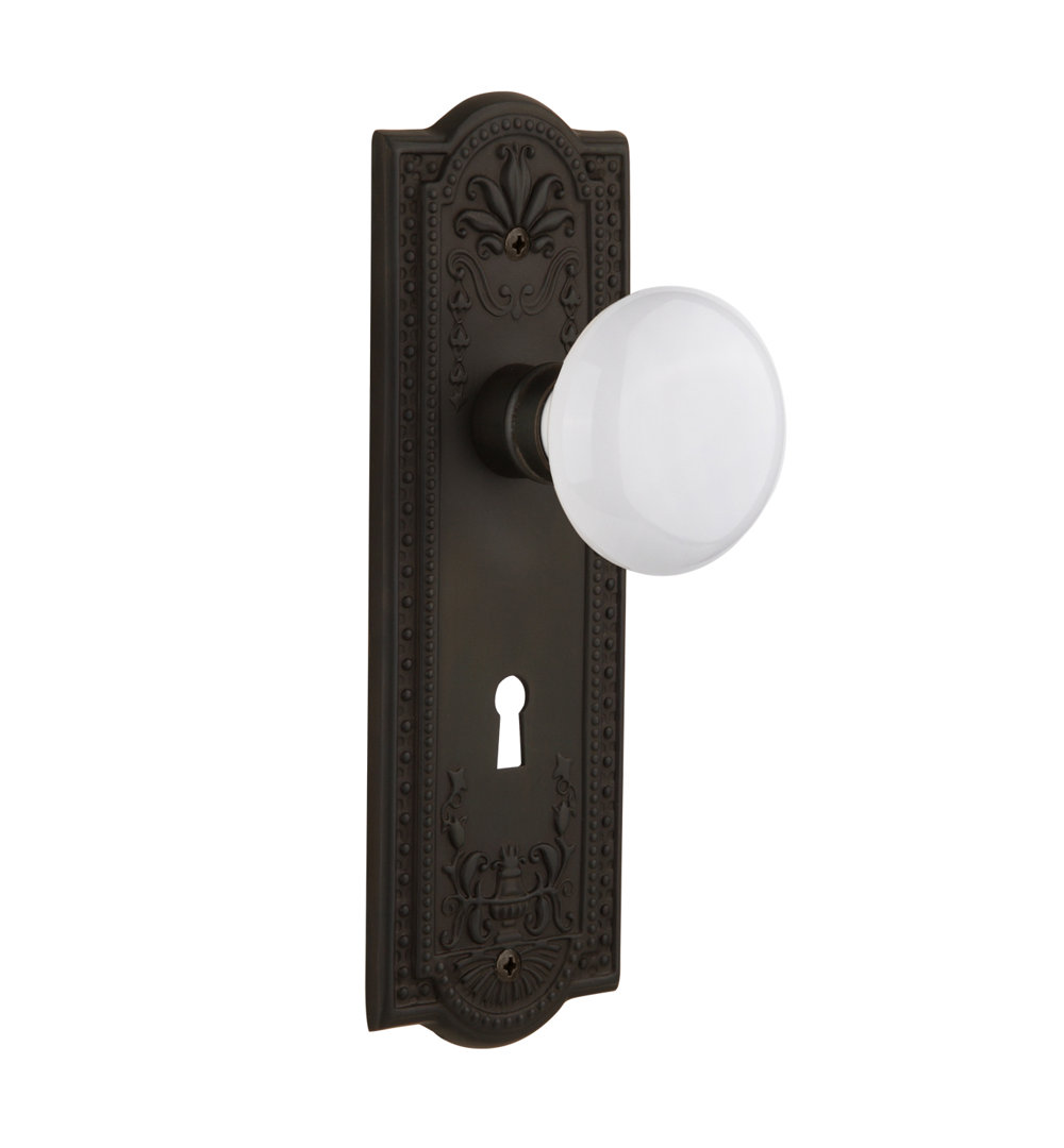 White Porcelain Interior Mortise Door Knob with Meadows Long Plate Nostalgic Warehouse 