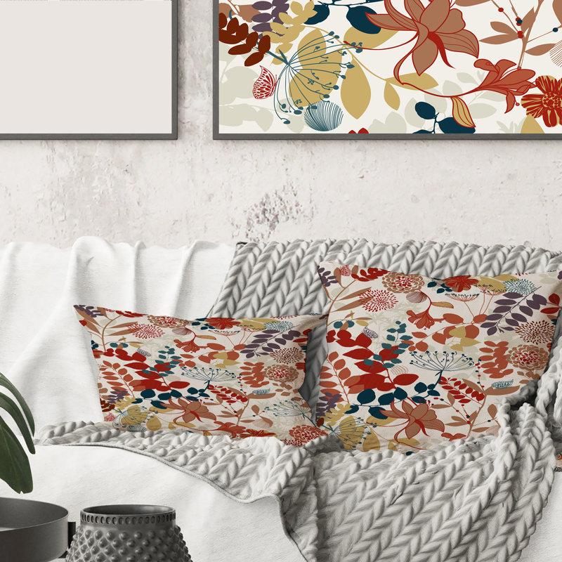 Coussin décoratif carré, rétro et botanique - imprimé bohémien et éclectique, 18" x 18"