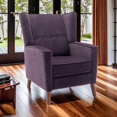 Mid Century Chenille Wingback Recliner Chair, Button Tufted Design Pushback Recliner Chair With Armrest And Solid Wood Legs, For Bedroom Living Room