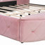 Grand lit de rangement rembourré avec tête de lit à oreilles et velours de qualité, tête de lit, 1 grand tiroir et 2 côtés (rose)-1366804207