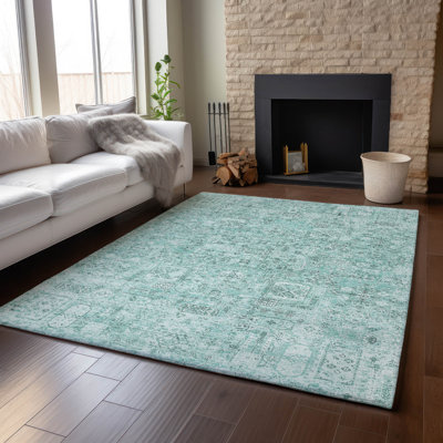 Premium Machine Washable Cerrito AMF611 Teal Rug