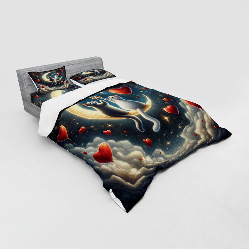 Ensemble de literie pour chat Ambesonne et vermillon bleu nuit foncé, Housse de couette très grand lit californien + 3