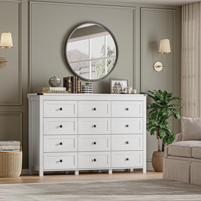 Commode 12 tiroirs 59 po avec poignées en métal, commode moderne pour chambre à coucher et salon