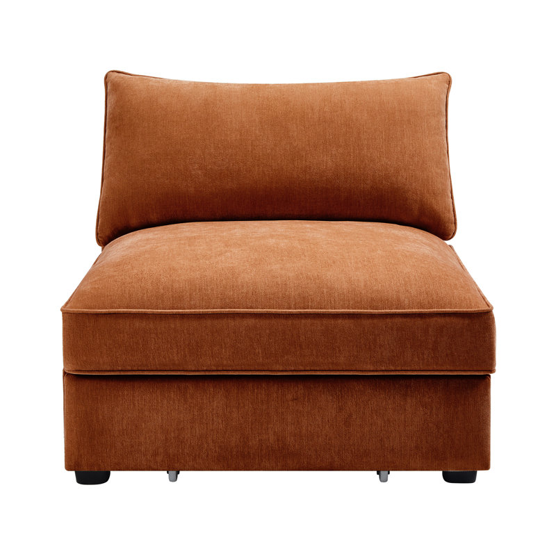 Siège unique en velours orange sans accoudoirs, conception unique, repose-pieds avec rangement dissimulé, chenille usée, velours d'une largeur de 35,1 po, conception avec tiroir, profondeur de 33,25 po