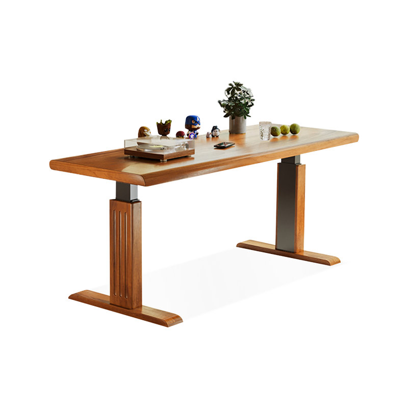 Brown + Black Rectangular Hight adjustable Solid Wood + Carbon Steel desk, 50.39" H x 70.87" W x 27.56" D
