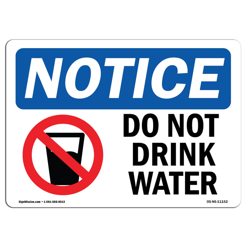 Ne buvez pas d'eau avec le symbole, H 12 po x l 18 po x P 0,1 po