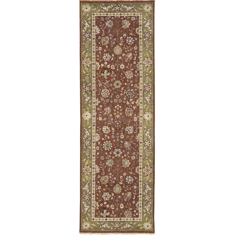 Hand Knotted Oriental Area Rug in Rust/Sage, Runner 2'6" x 10'