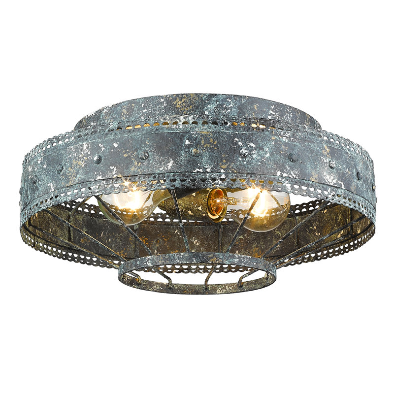 Plafonnier encastré 2 lumières 14 po Gaius, Patine bleue verte