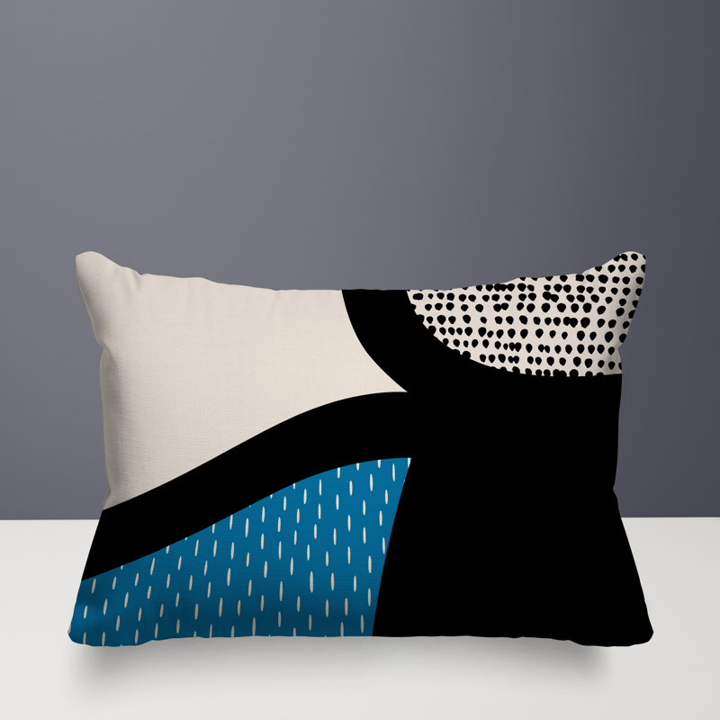 Coussin lombaire réversible intérieur / extérieur Vikka, H 18 po x l 25 po, Turquoise / noir / blanc cassé