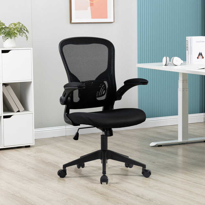 Chaise de bureau ergonomique moderne à dossier moyen en maille avec support lombaire réglable et accoudoirs rabattables