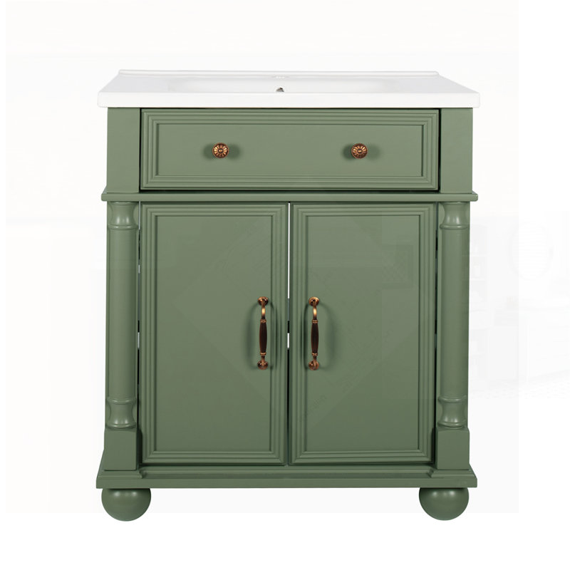 Élégante armoire de salle de bain verte, pour un rangement organisé et un attrait esthétique moderne dans toute salle de bain.