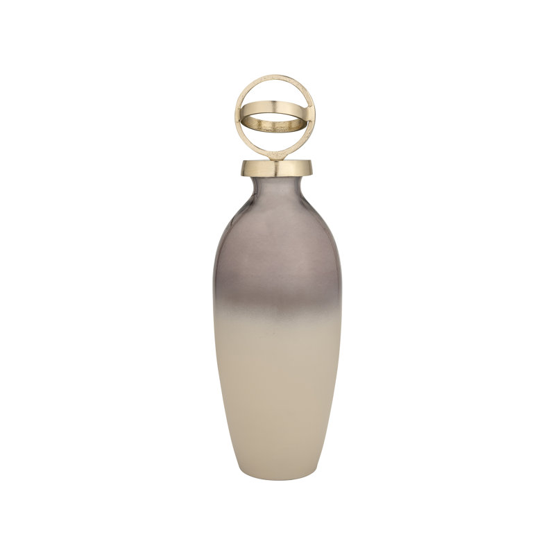 Decorative Glass and Metal Jar with Aluminum Sculptural Lid and Modern Glam Design, 16" H x 5" W x 5" D