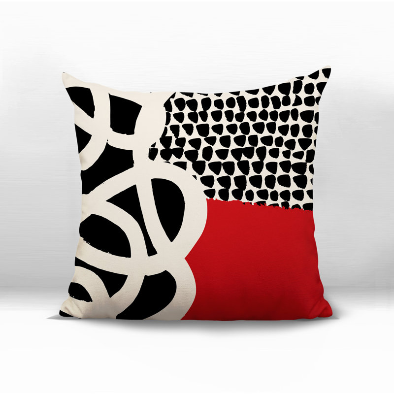 Oreiller carré réversible intérieur / extérieur Deo, H 17 po x l 17 po, Rouge / noir / blanc cassé abstrait