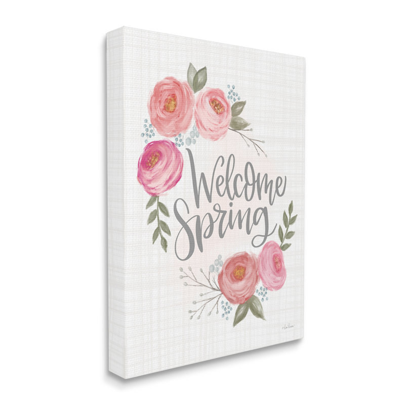 Motif écossais de roses «Welcome Spring Greeting Blossoming» par Lisa Larson - Peinture, Toile tendue