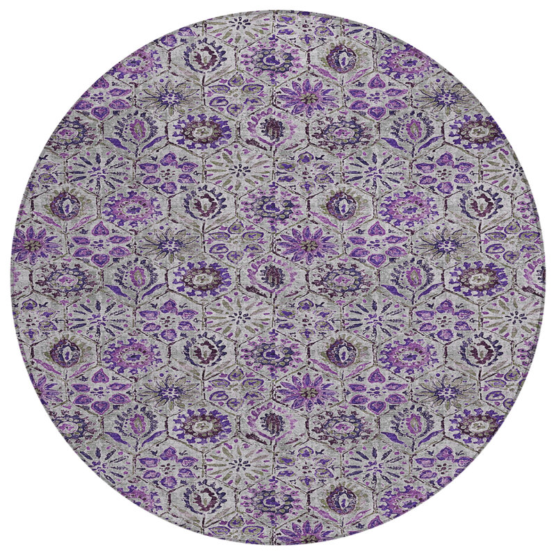 Tapis mauve lavable à la machine intérieur / extérieur Xhevrie, Rond 8 pi