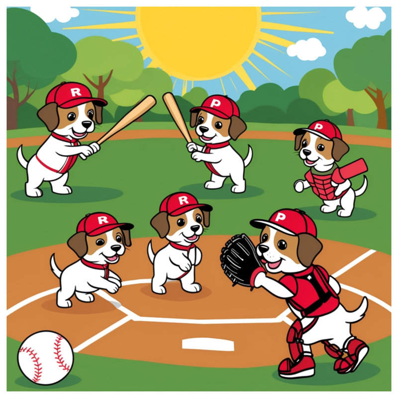 Dessin de chiots de baseball sur toile tendue en plusieurs tailles, 20 po x 24 po