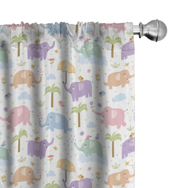 Multicolor Elephant Print Polyester Rod Pocket Curtain Panels, 28" x 63"