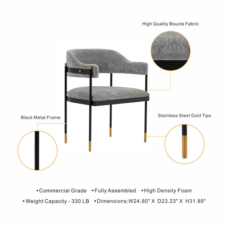 Lenahan Chenille Metal Side Chair Dining Chair, 2, Gray