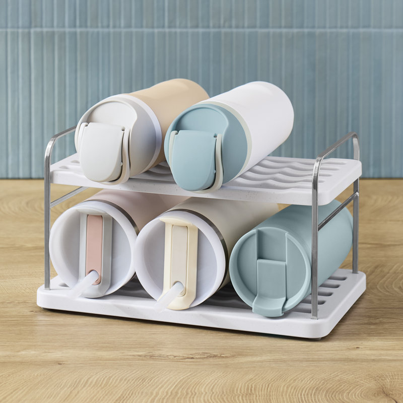 Organisateur de bouteilles d'eau YouCopia UpSpace®, tablettes robustes à hauteur réglable pour les grands gobelets de 40 oz, tasses de voyage, bouteilles de vin et de bébé pour l'organisation de la cuisine, collection d'organisation Hero, 2 niveaux, 