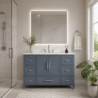 Abramowitz 48" Freestanding Single Sink Bathroom Vanity With Carrara White Engineered Stone Top