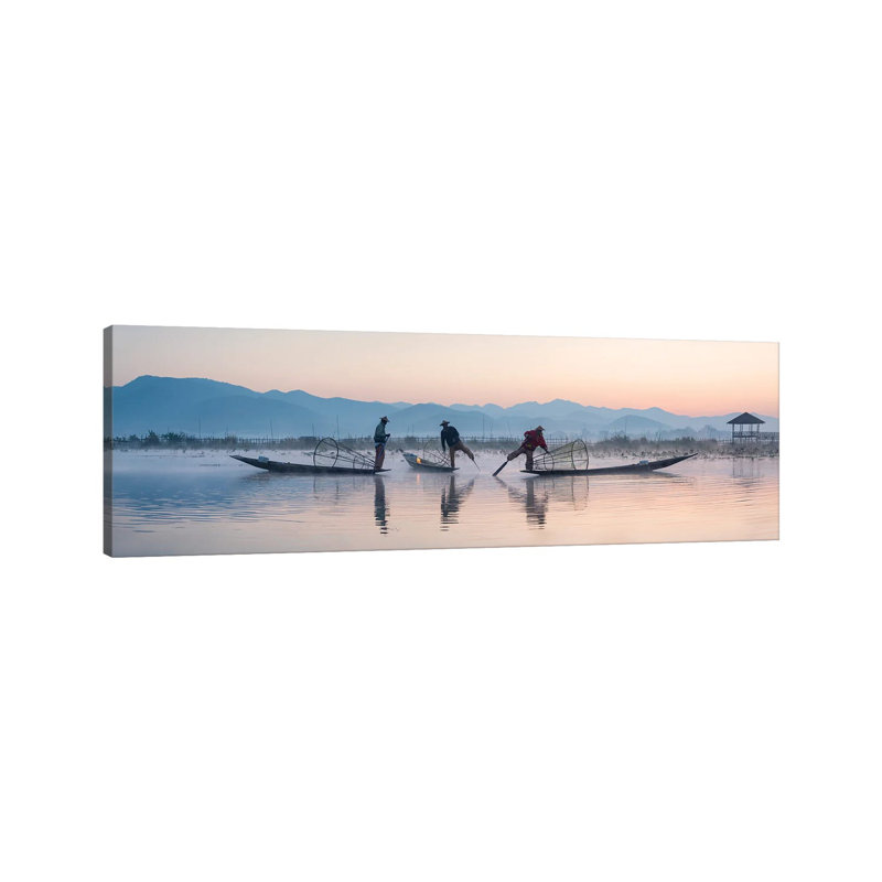 Traditional Intha Fishermen, Inle Lake, Myanmar by Jan Becke - Wrapped Canvas Panoramic Print